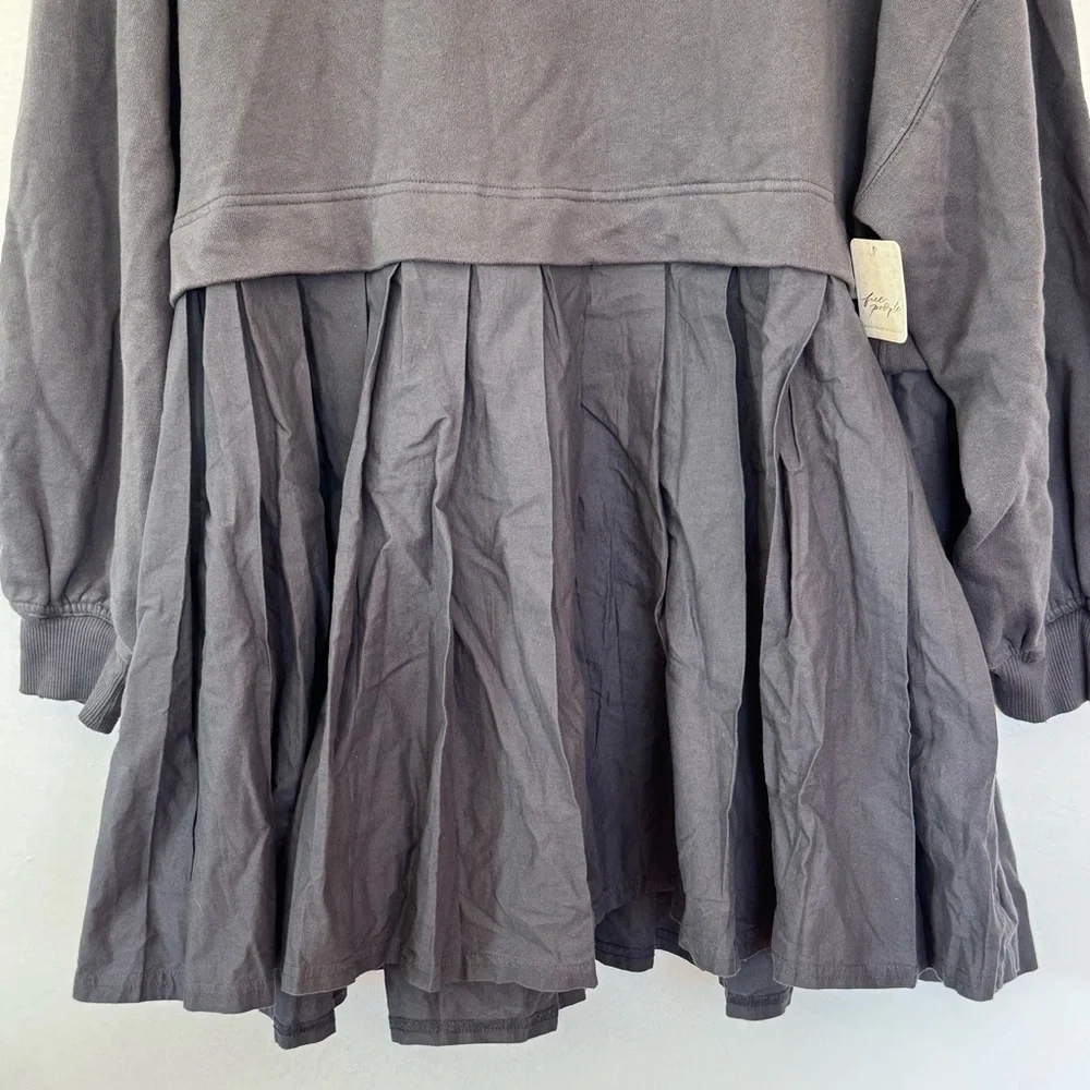 NWT Free People Eleonor Layered Oversized Boho Gray Sweatshirt Minidress - Picture 6 of 15